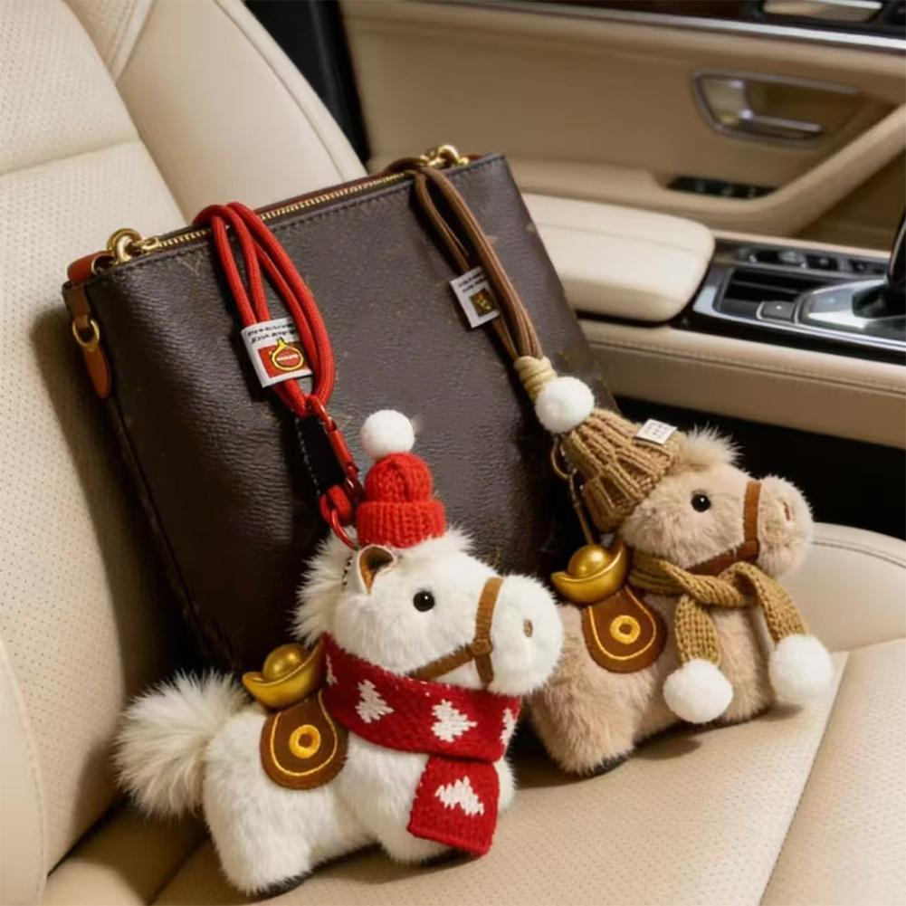 Santa Hat Plush - Cute Plush Horse Keychain Winter Knit