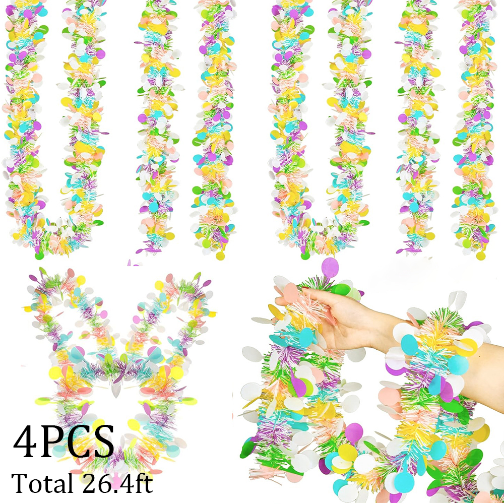 Tinsel Garland Decoration - 4pc Easter Tinsel Garlands Colorful Eggs