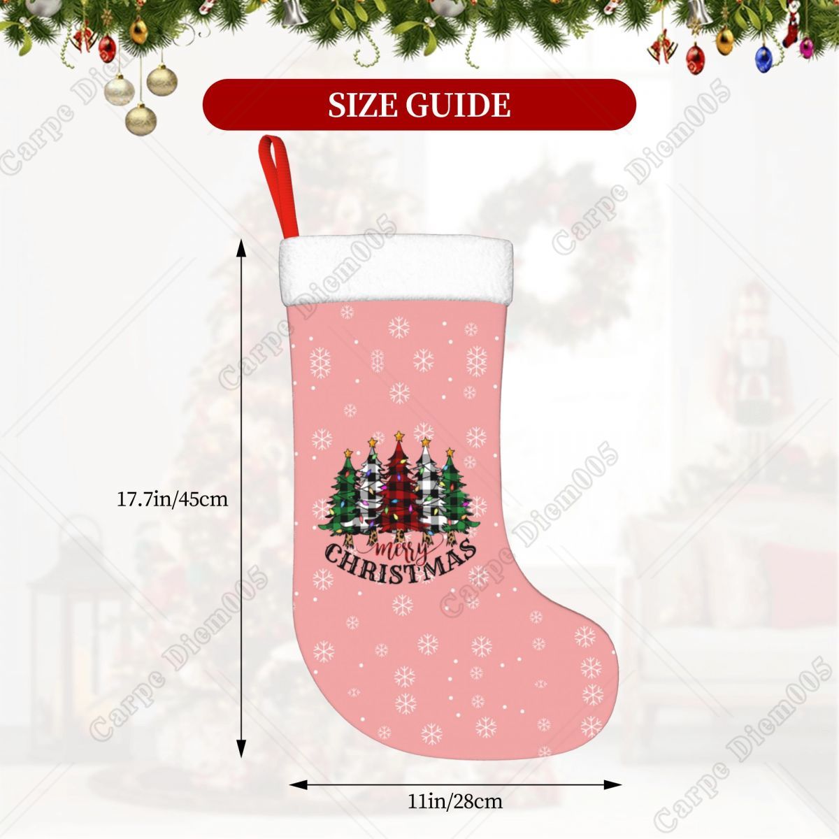 Pink Snowflakes Christmas Tree - Christmas Stocking Hanging のレビューと価格