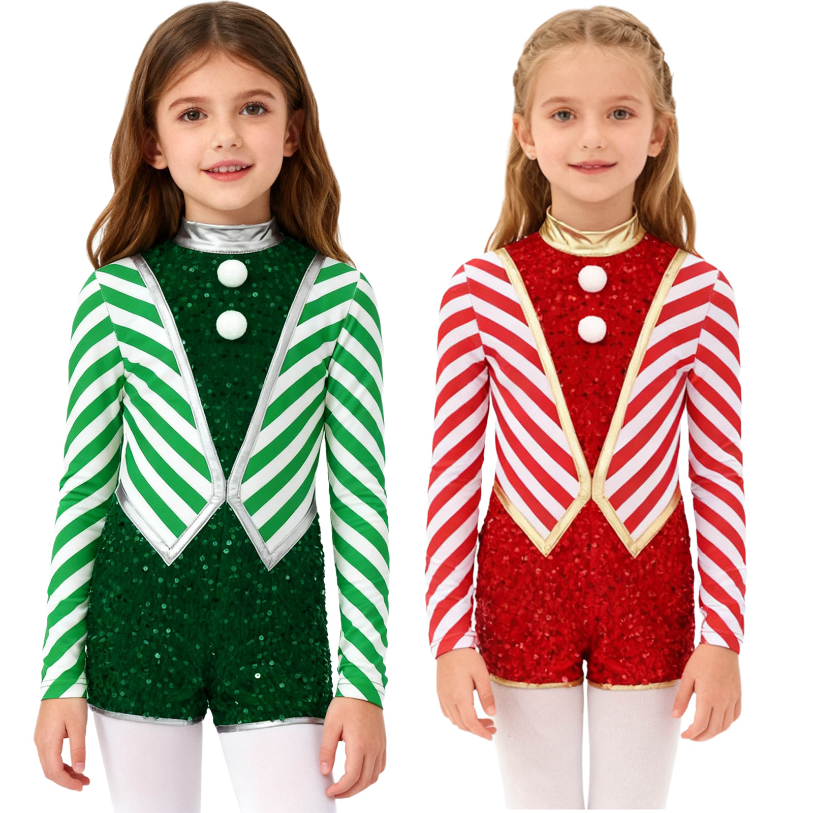 Kids Girls Long Sleeve Sequin  - Elf Costume Christmas のレビューと価格