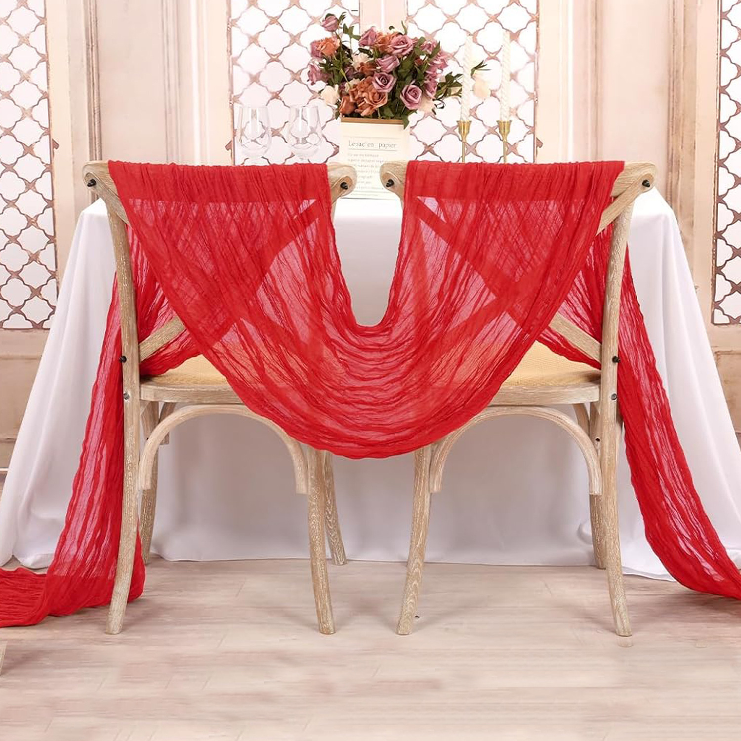 Red Table Runner Gauze Wedding - Christmas Table Runner のレビューと価格