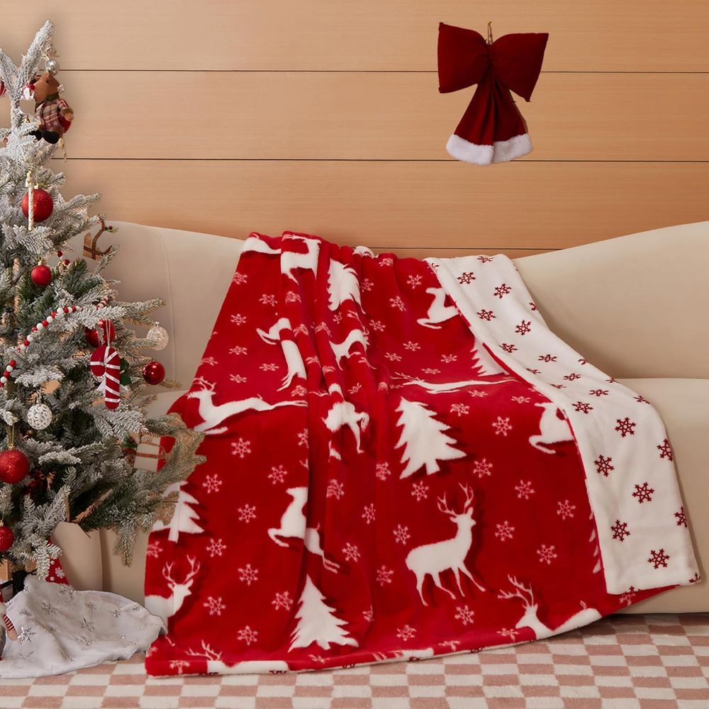 Christmas Faux Rabbit Fur & Fl - Christmas Throw Blanket のレビューと価格