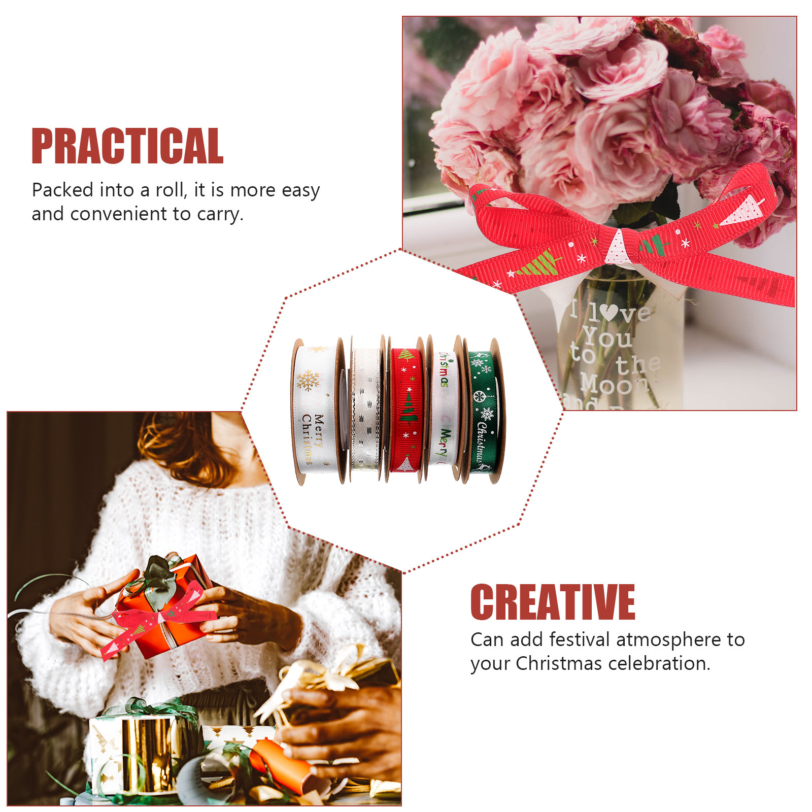 5 Rolls Christmas Decorative R - Ribbon Bow Gift のレビューと価格
