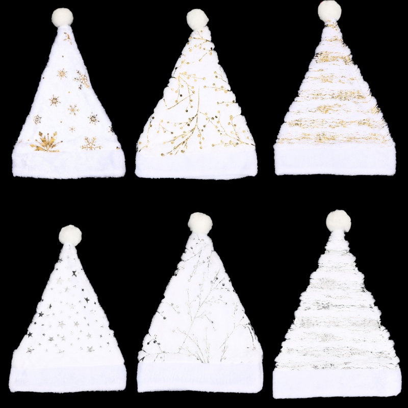 White Plush Christmas Hat Gold - Santa Hat Plush のレビューと価格