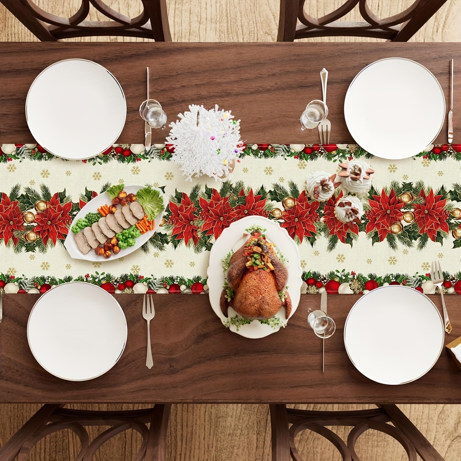 1pc Multi-Size Winter Floral T - Christmas Table Runner のレビューと価格
