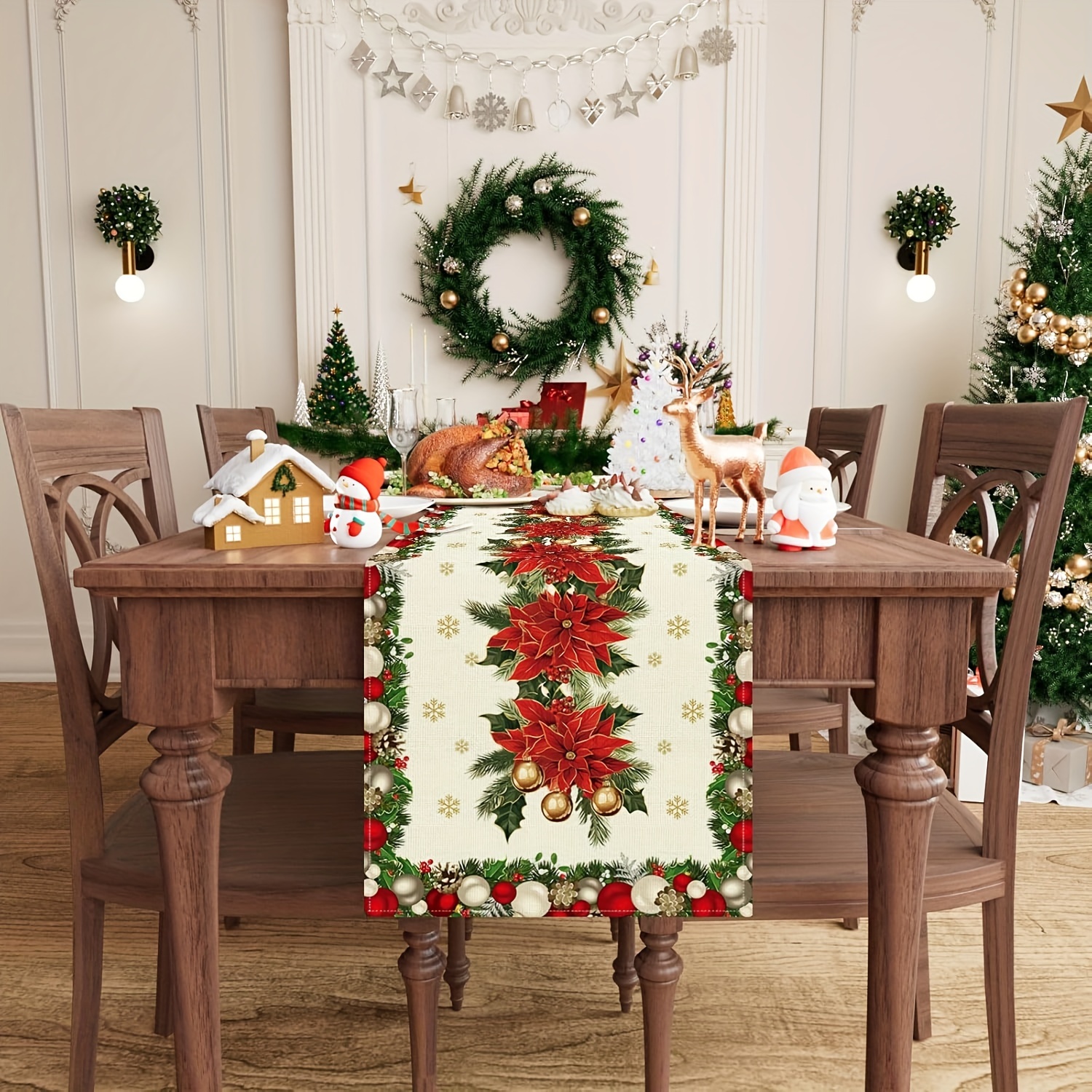 1pc Multi-Size Winter Floral T - Christmas Table Runner のレビューと価格