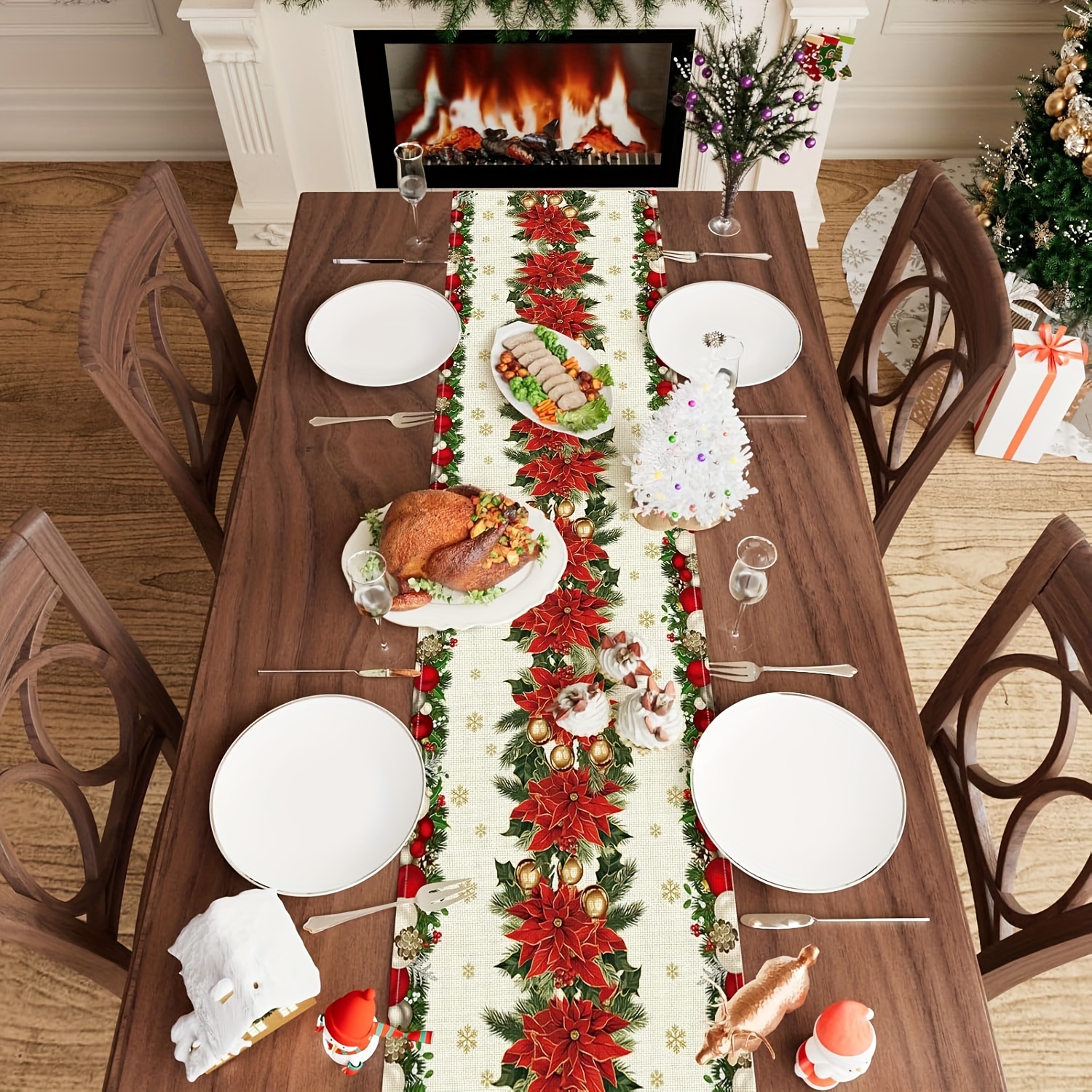 1pc Multi-Size Winter Floral T - Christmas Table Runner のレビューと価格