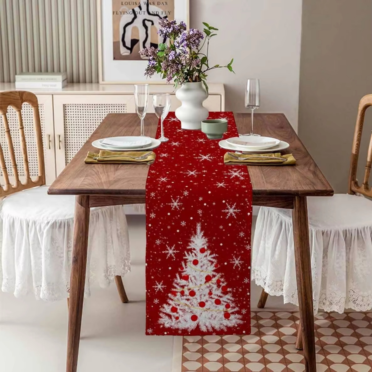 Red Table Runner Christmas Tre - Christmas Table Runner のレビューと価格