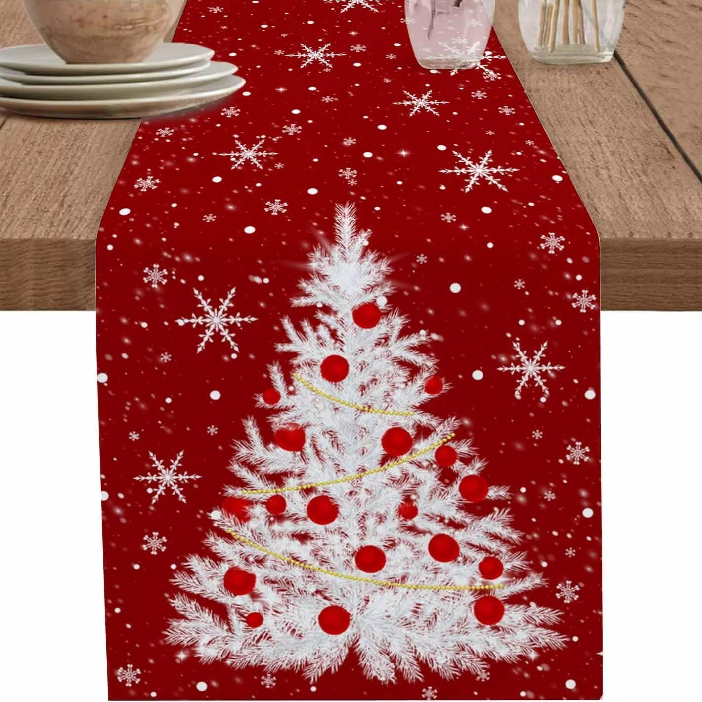 Red Table Runner Christmas Tre - Christmas Table Runner のレビューと価格