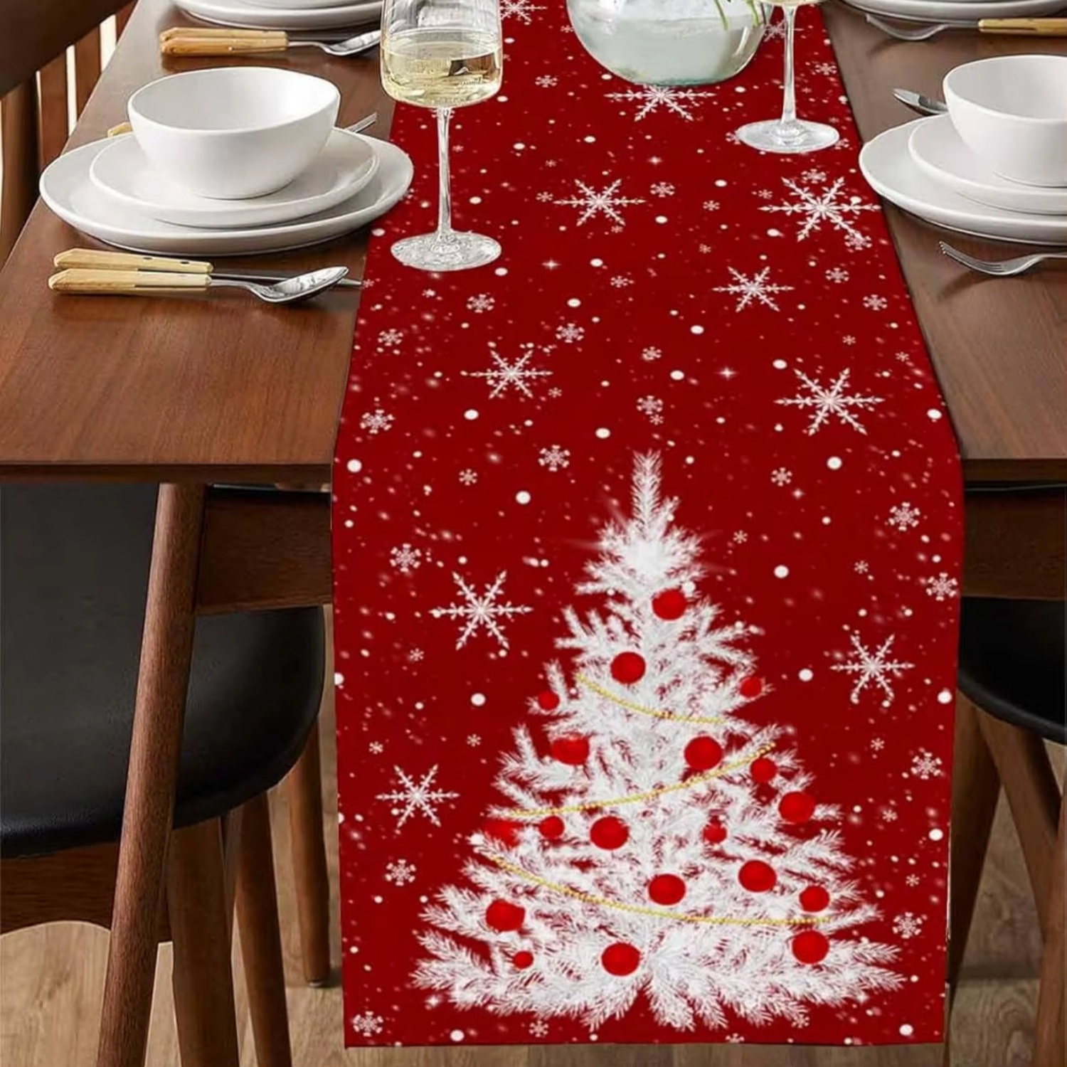 Red Table Runner Christmas Tre - Christmas Table Runner のレビューと価格