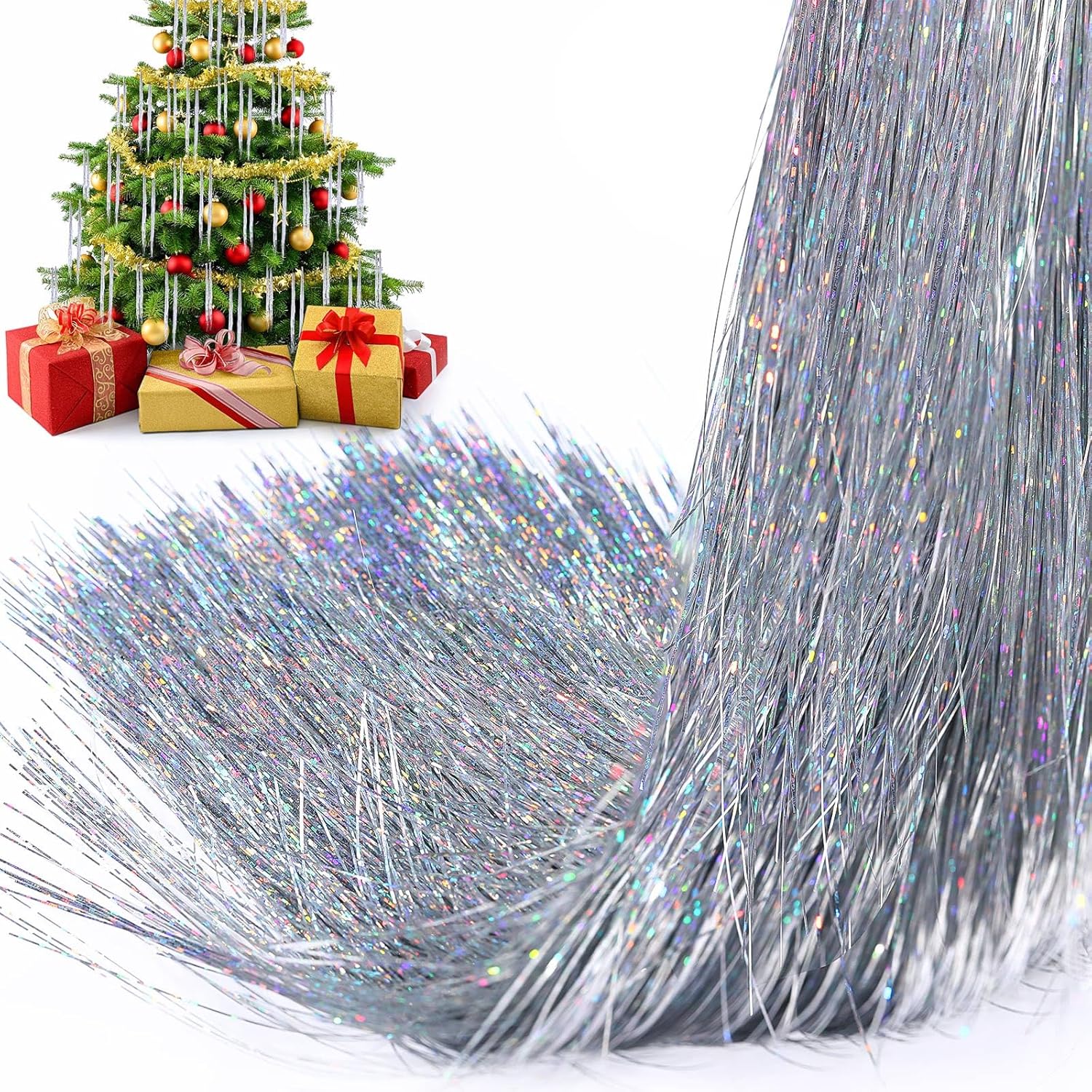 3000 Strands Icicles Iridescen - Tinsel Garland Decoration のレビューと価格