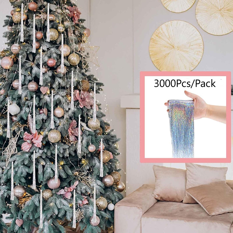 3000 Strands Icicles Iridescen - Tinsel Garland Decoration のレビューと価格