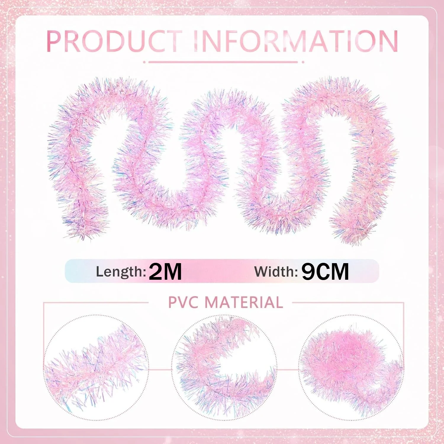 2M Pink Christmas Tinsel Garla - Tinsel Garland Decoration のレビューと価格