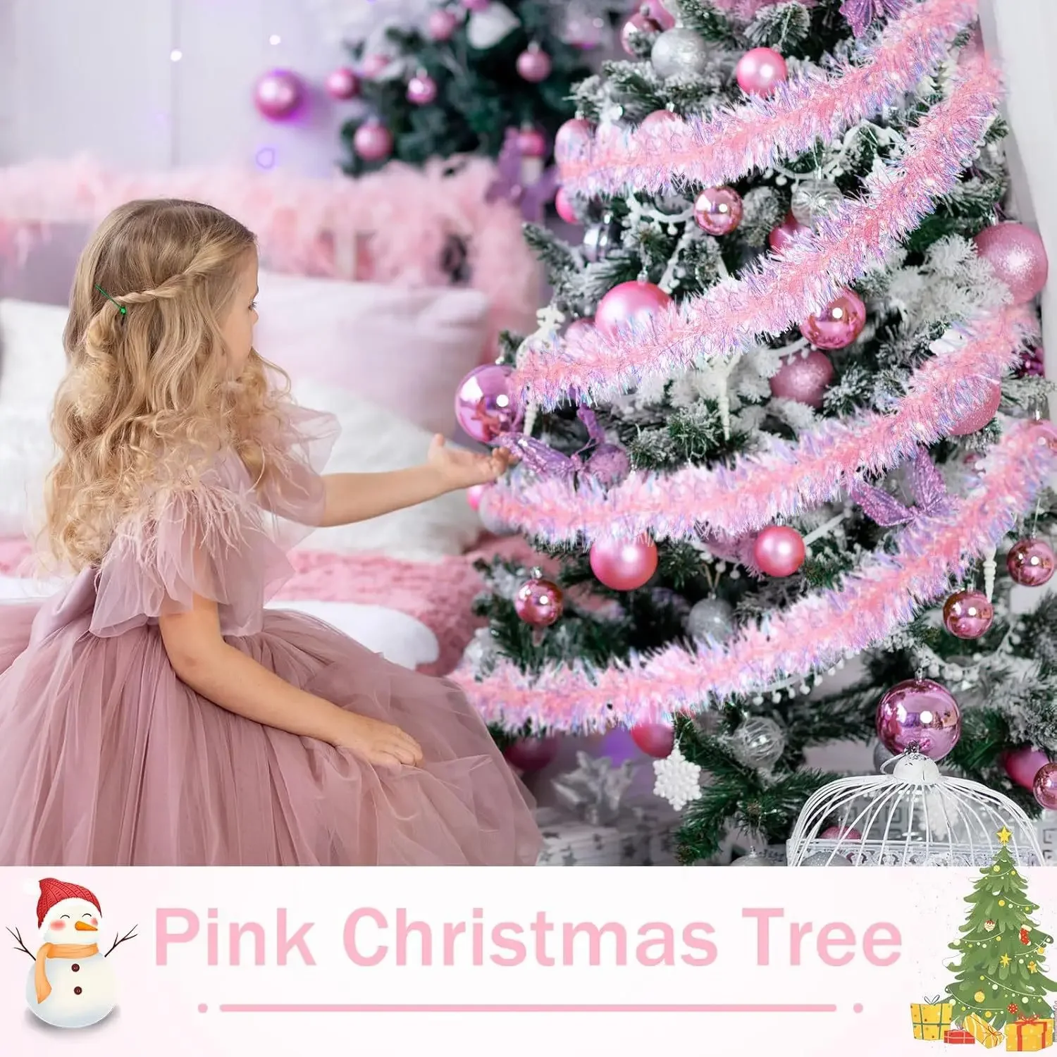 2M Pink Christmas Tinsel Garla - Tinsel Garland Decoration のレビューと価格