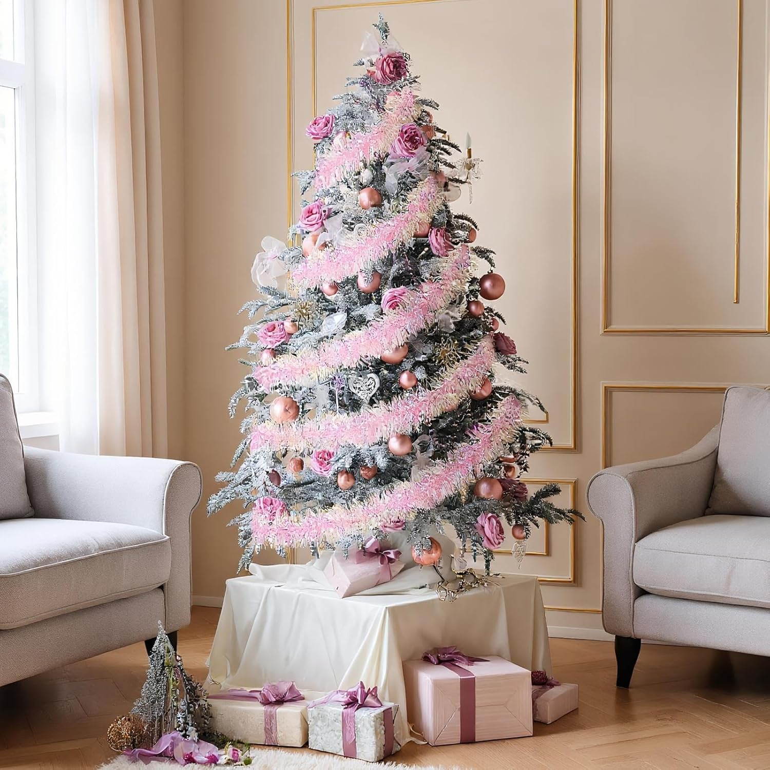 2M Pink Christmas Tinsel Garla - Tinsel Garland Decoration のレビューと価格