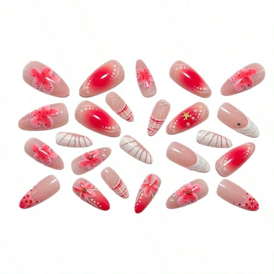 Women Pink 3D Flower Press On  - Ribbon Bow Gift のレビューと価格