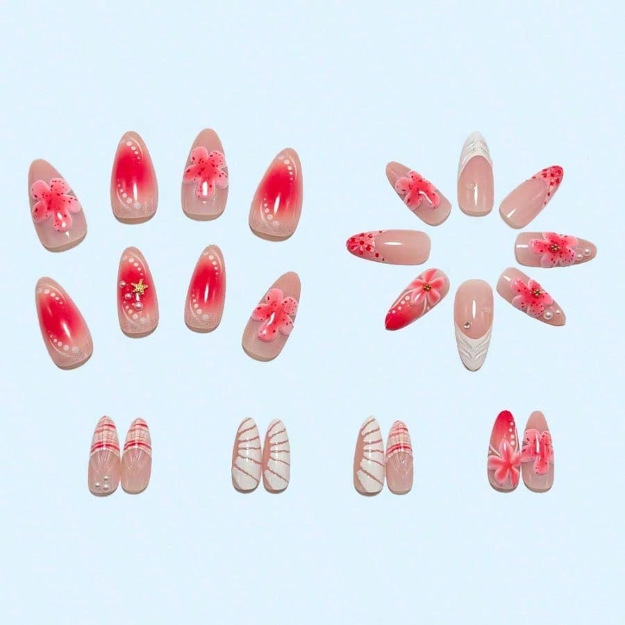 Women Pink 3D Flower Press On  - Ribbon Bow Gift のレビューと価格