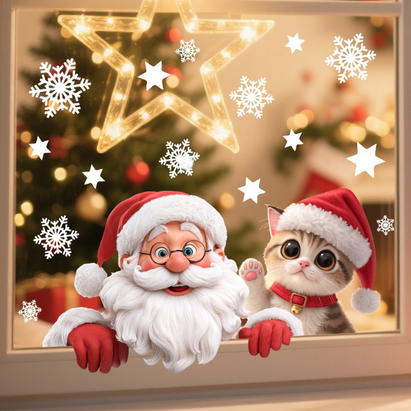 Kitten Santa Claus Window Stic - Snowflake Window Decal のレビューと価格