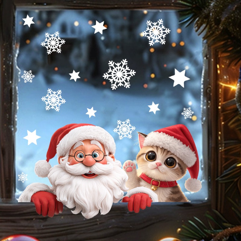 Kitten Santa Claus Window Stic - Snowflake Window Decal のレビューと価格