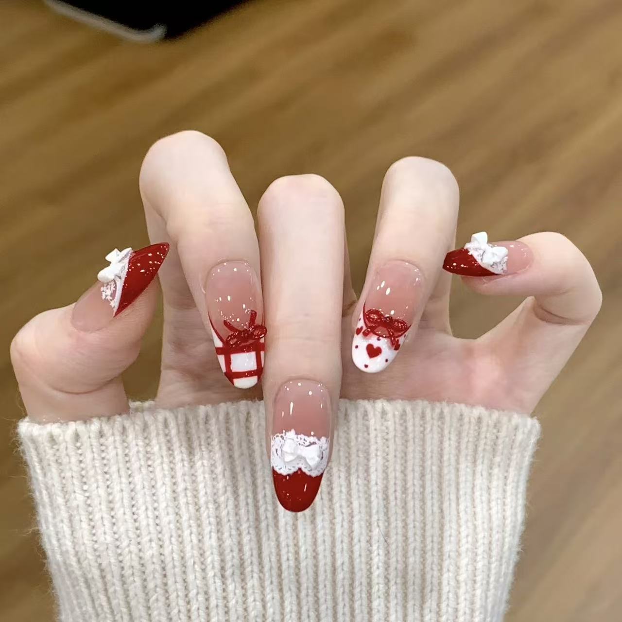 10pcs Handmade Press on Nails  - Christmas Throw Blanket のレビューと価格