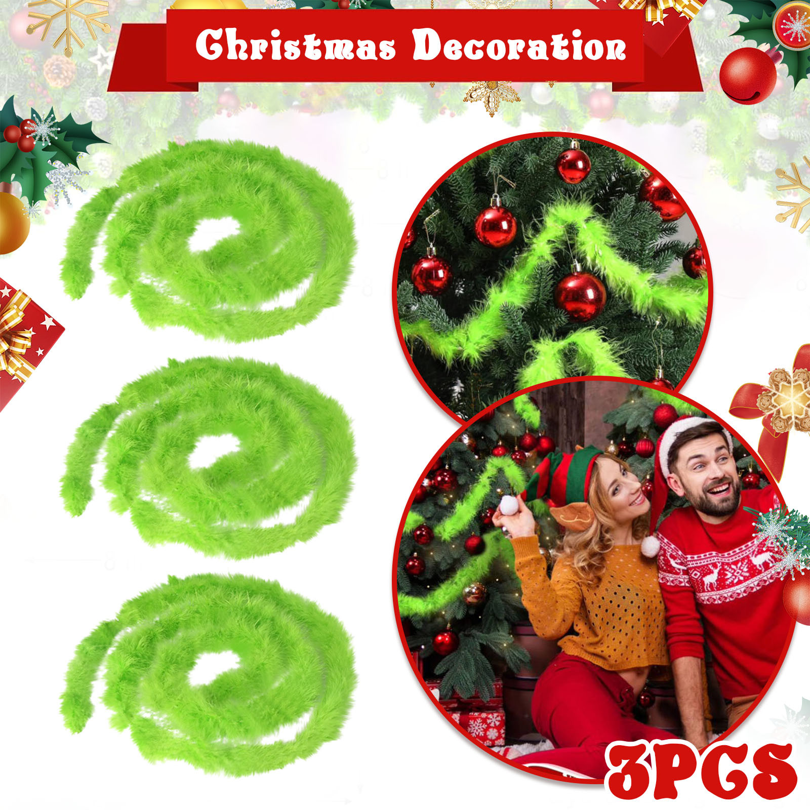 Christmas Garland 3 PCS 20 Fee - Tinsel Garland Decoration のレビューと価格