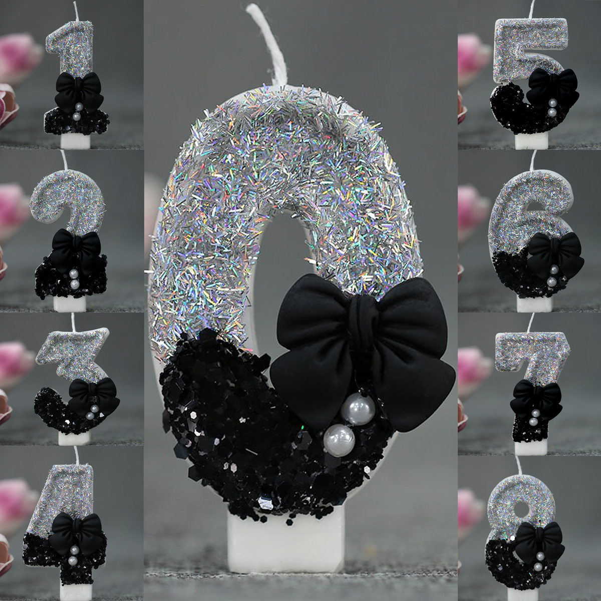 Midnight Bow & Pearl 0-9 Numbe - Holiday Candle Set のレビューと価格