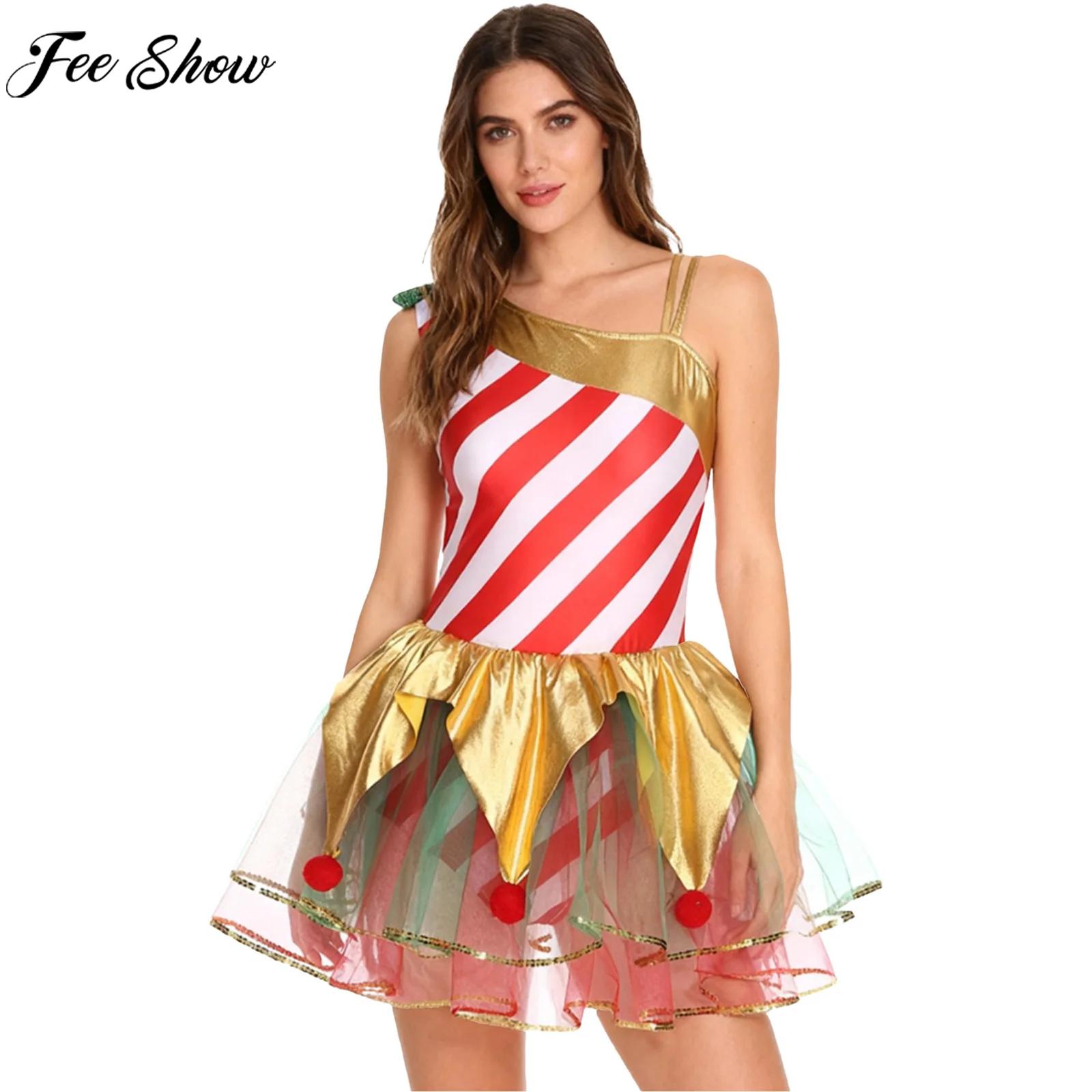 Women Christmas Candy Cane Dre - Elf Costume Christmas のレビューと価格