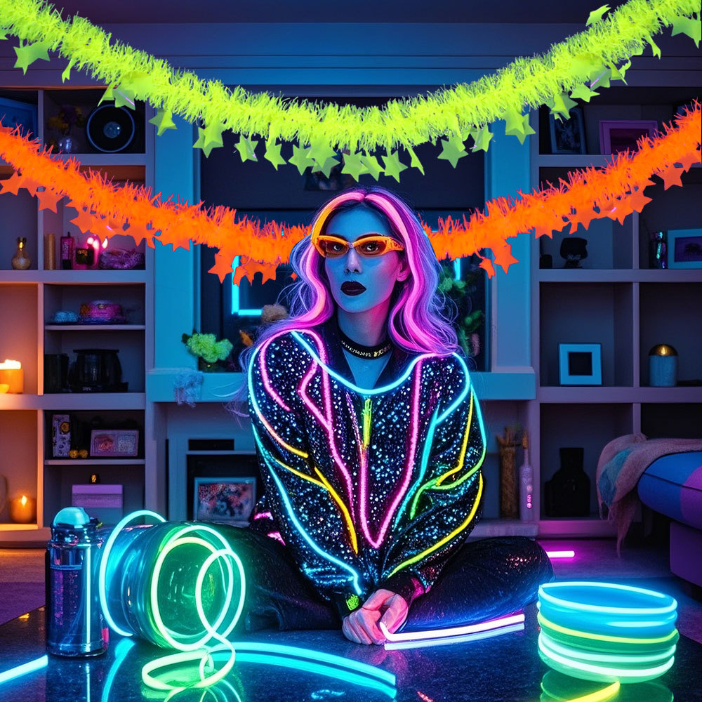 Birthday Theme Fluorescent Mac - Tinsel Garland Decoration のレビューと価格