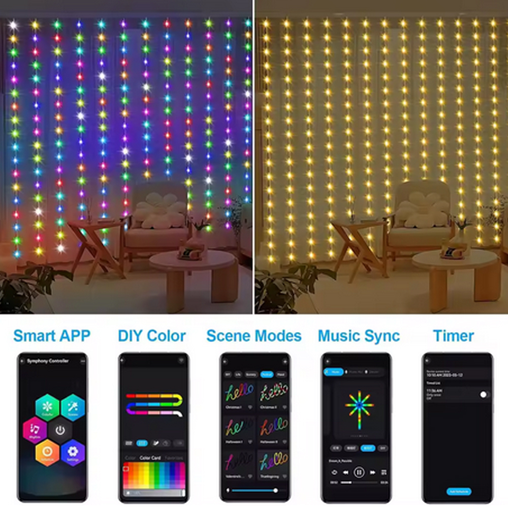 3M RGB Smart LED Curtain Light - Led Fairy String Lights のレビューと価格