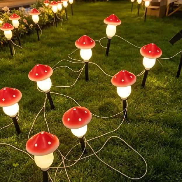 Solar Mushroom String Lights W - Christmas Lights Outdoor のレビューと価格