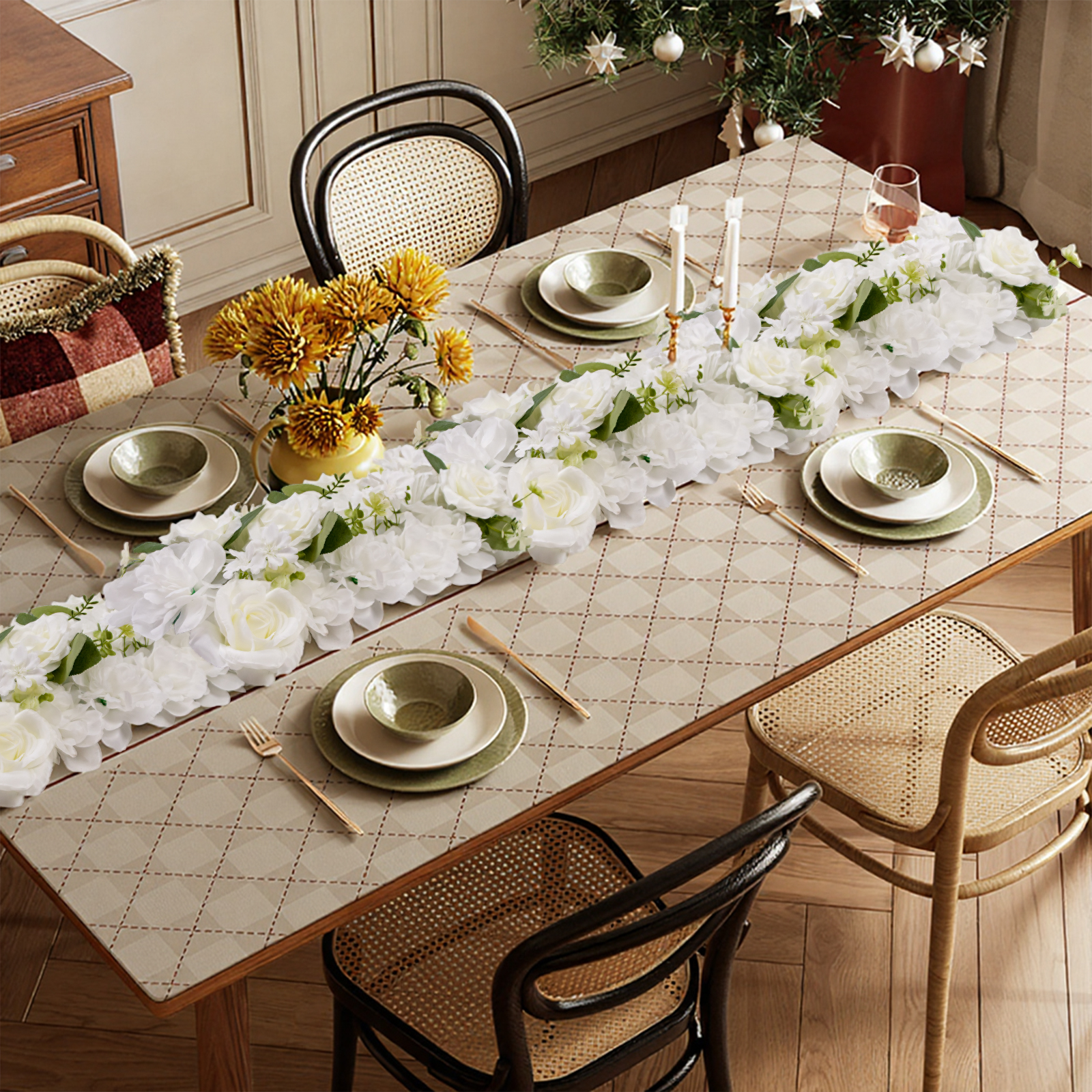 6 Pcs Artificial Flower Garlan - Christmas Table Runner のレビューと価格