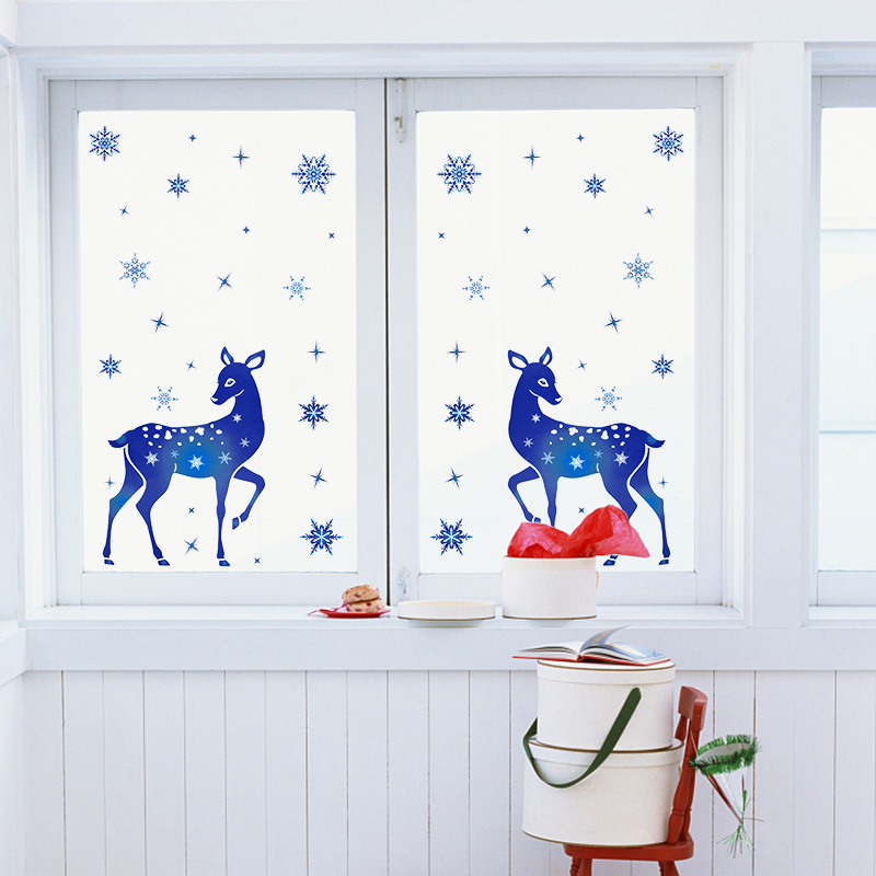 Christmas Window Stickers Elk  - Snowflake Window Decal のレビューと価格