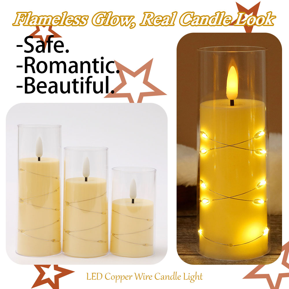 3pcs/set LED Copper Wire Flame - Holiday Candle Set のレビューと価格