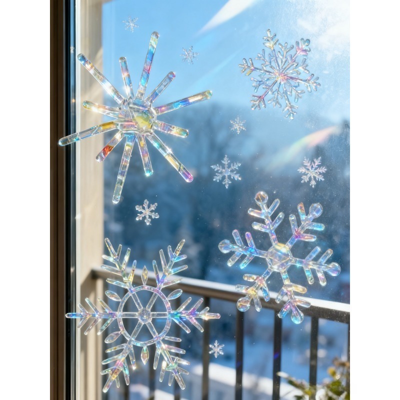 Xmas Snowflake Pattern Rainbow - Snowflake Window Decal のレビューと価格